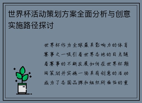 世界杯活动策划方案全面分析与创意实施路径探讨