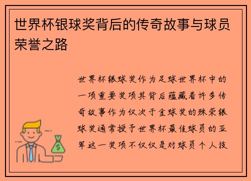 世界杯银球奖背后的传奇故事与球员荣誉之路